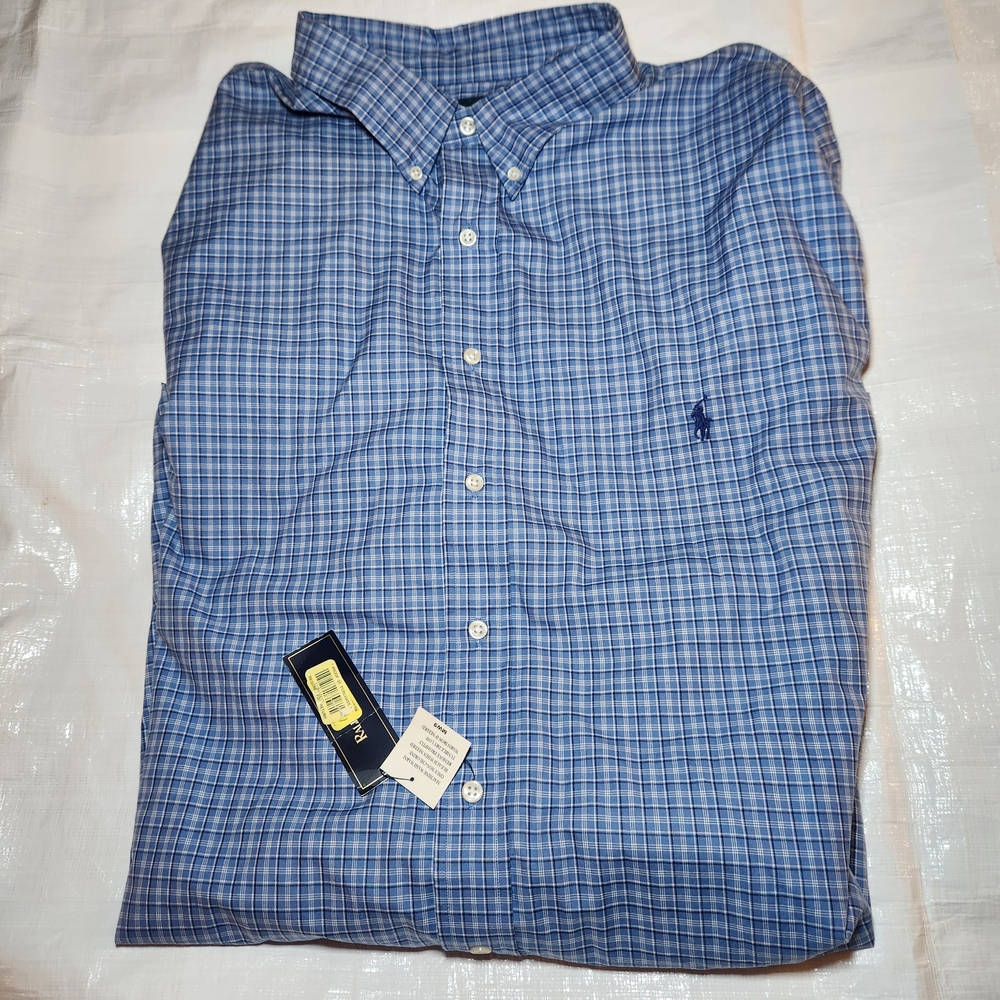 Ralph Lauren Blue Plaid Long Sleeve Classic Fit Size 3XLT Tall Button Down